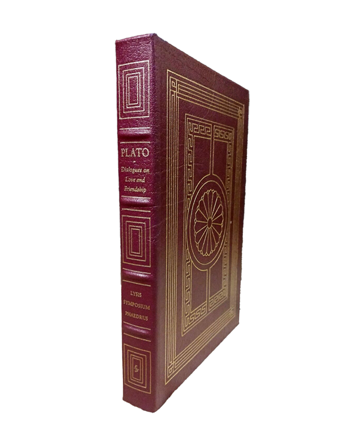 Leather-bound edition of Plato's 'Dialogues on Love and Friendship' with gold accents, displayed at Kadri Books